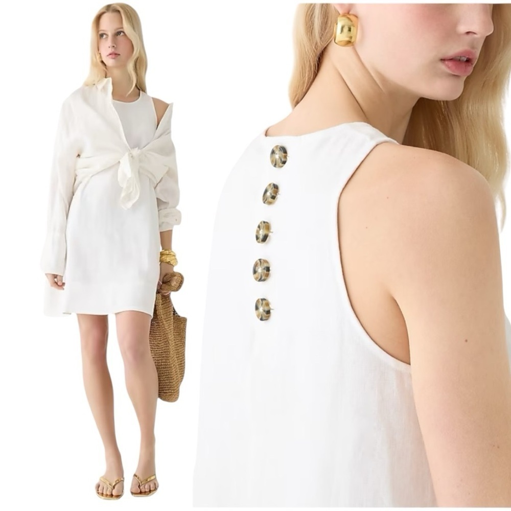 J. Crew White Sleeveless Shift Dress with Tortoiseshell-Style Buttons